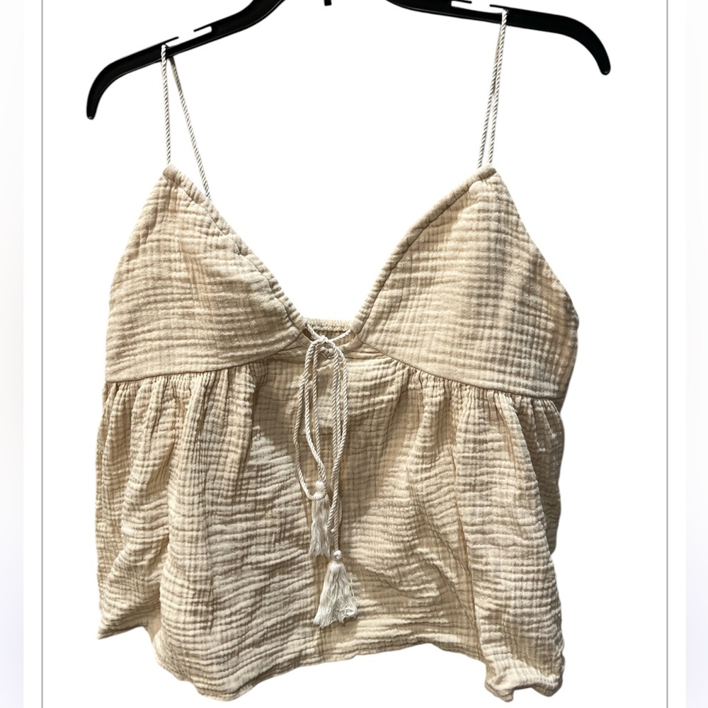Beige Spaghetti Strap Baby Doll Crop Top size L